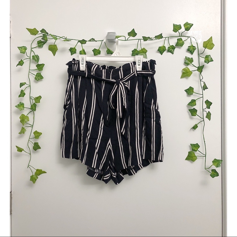 Navy Striped High-Waist Shorts